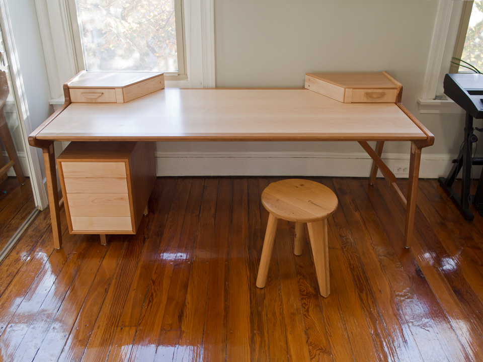 Modern maple and cherry desk by Ethan Feuer