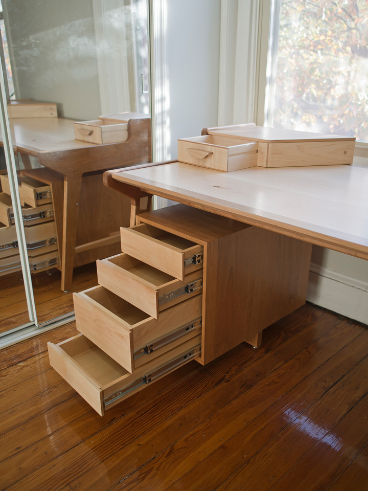 Modern maple and cherry desk by Ethan Feuer