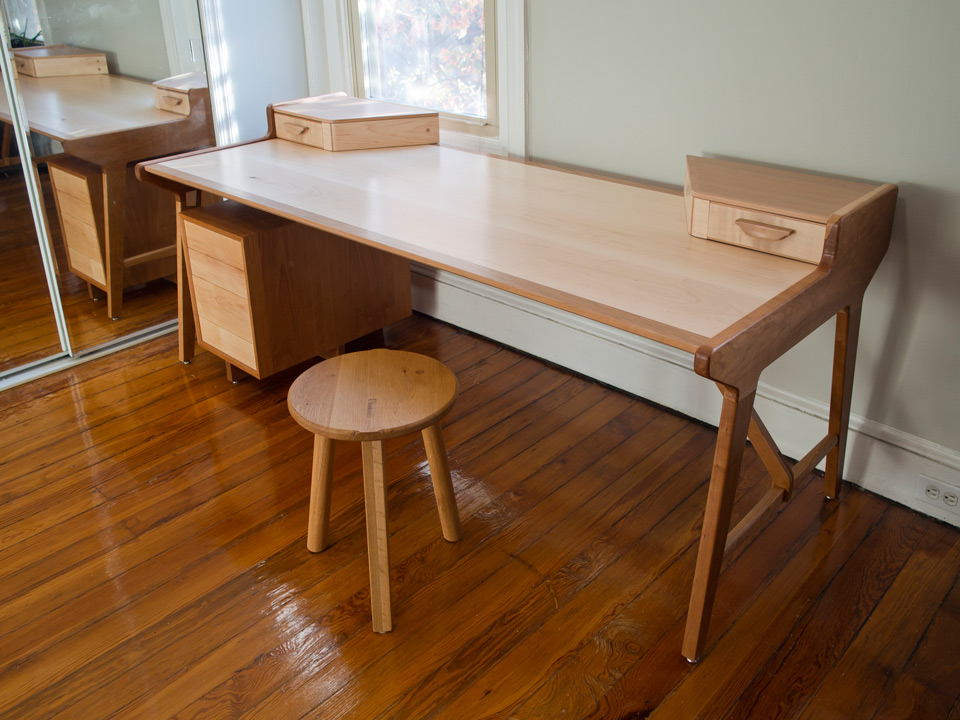 Modern maple and cherry desk by Ethan Feuer