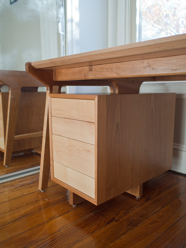 Modern maple and cherry desk by Ethan Feuer