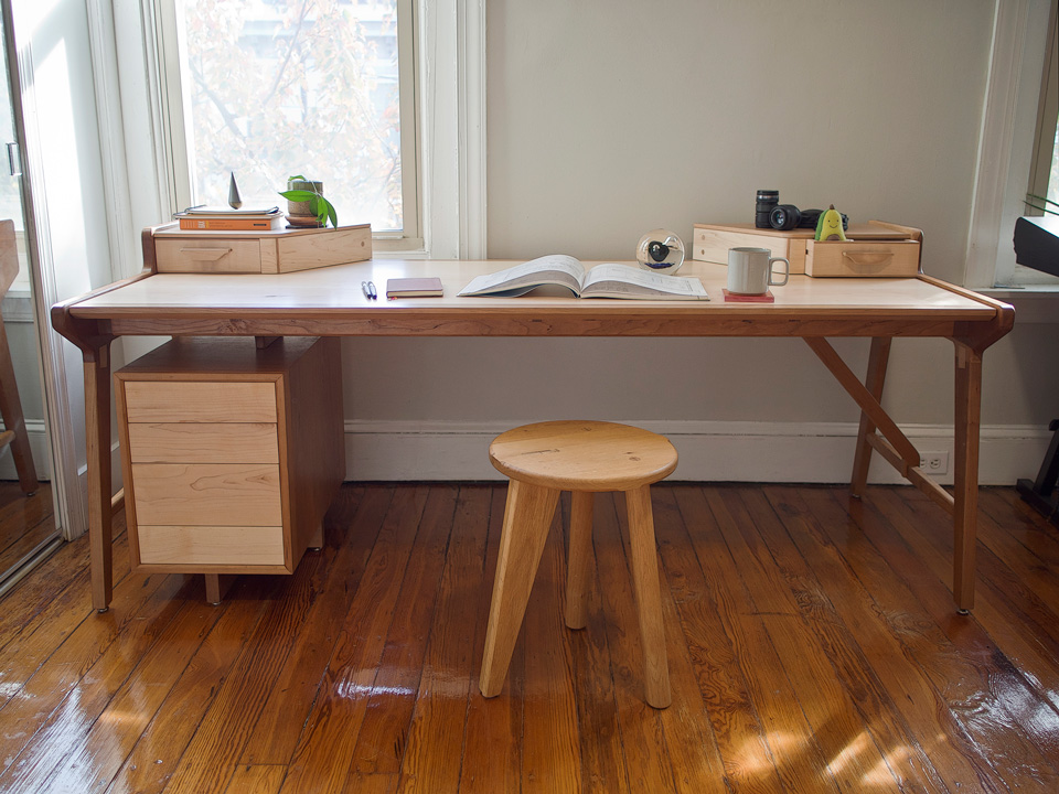 Modern maple and cherry desk by Ethan Feuer