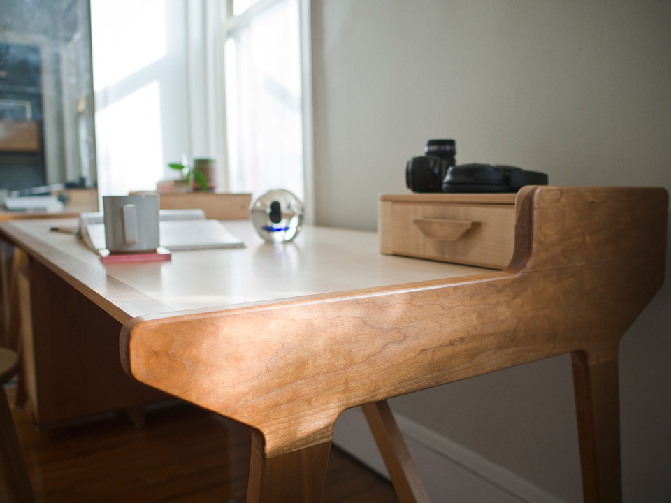 Modern maple and cherry desk by Ethan Feuer