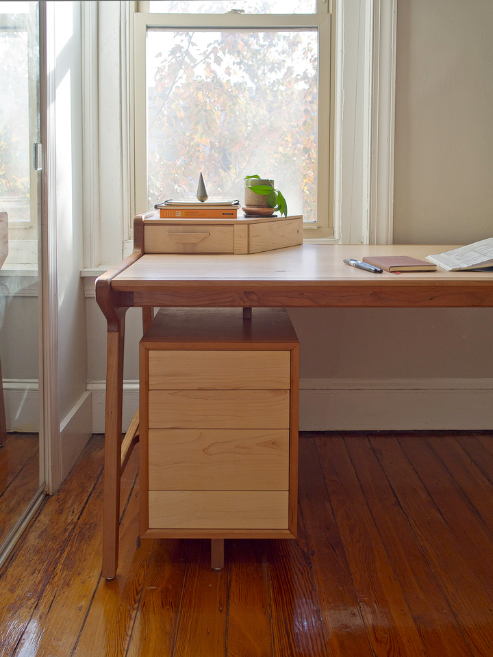 Modern maple and cherry desk by Ethan Feuer