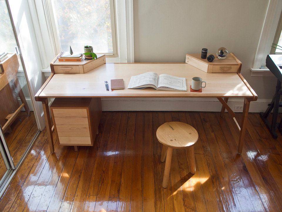 Modern maple and cherry desk by Ethan Feuer